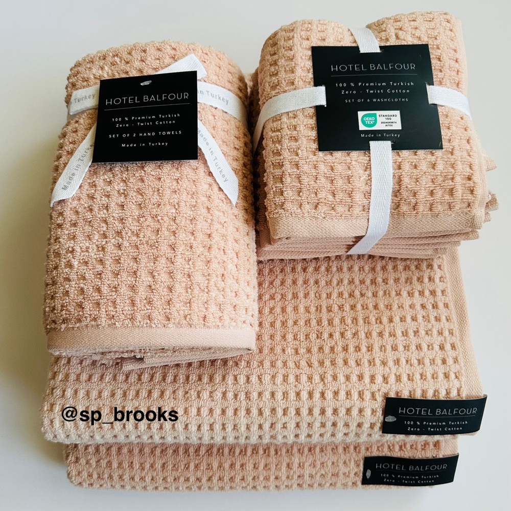 🎁10PC Hotel Balfour Bath Towel Set - Zero Twist Cotton -Waffle- Pale Petal Pink